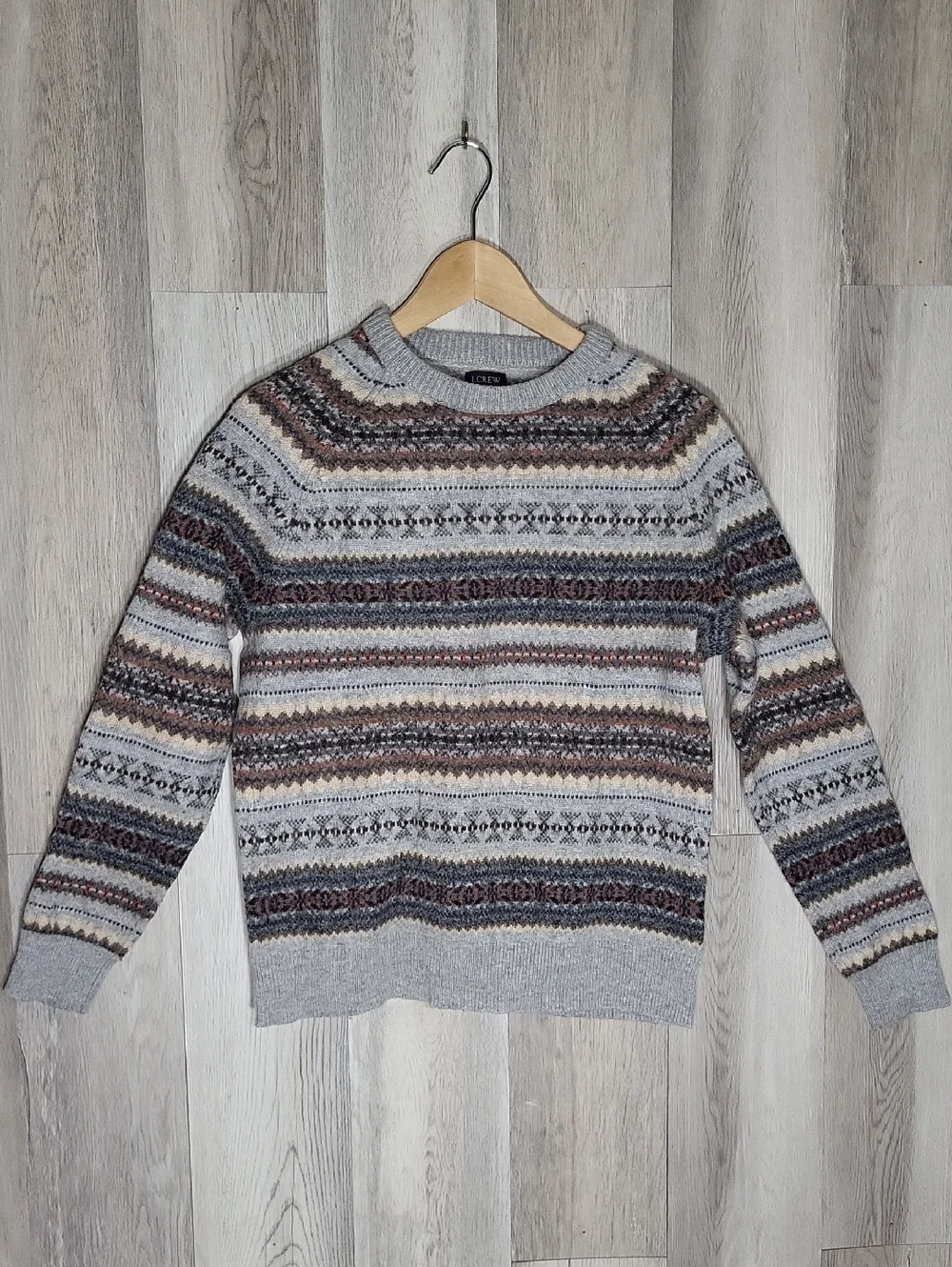 J Crew Fair Isle Sweater Mens‎ Medium Wool Blend Nordic Crewneck Slim Fit 19 P2P